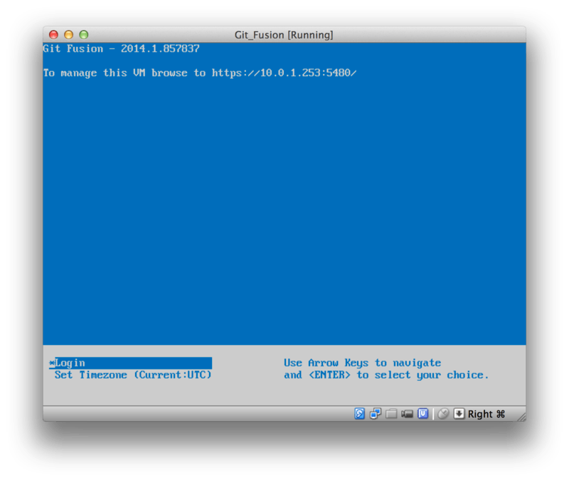 The 'Git Fusion' virtual machine boot screen.