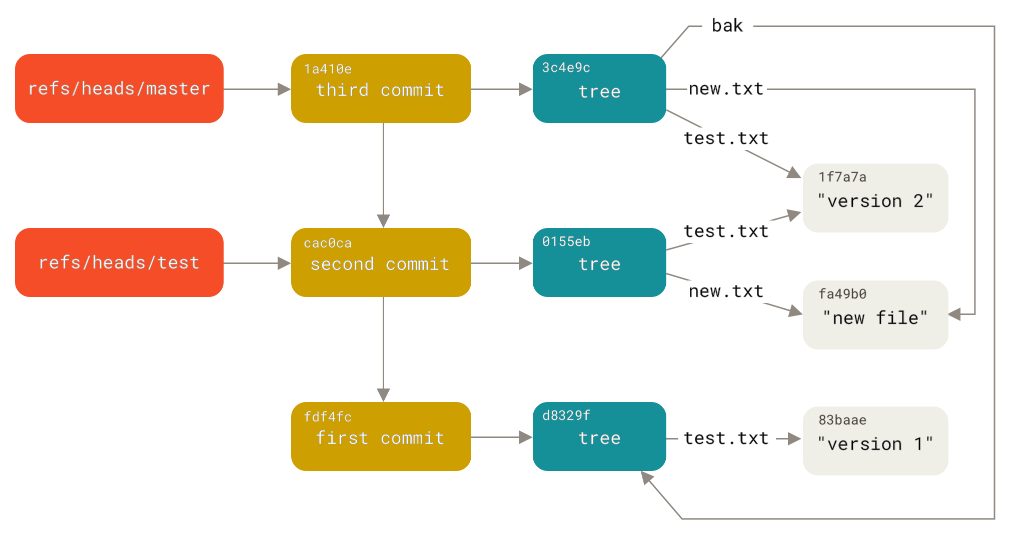 Git directory objects with branch head references included