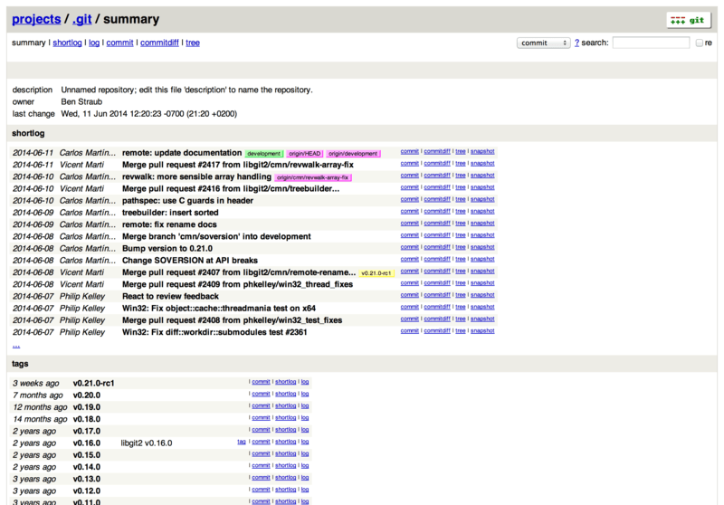 De GitWeb web-based gebruikers interface.