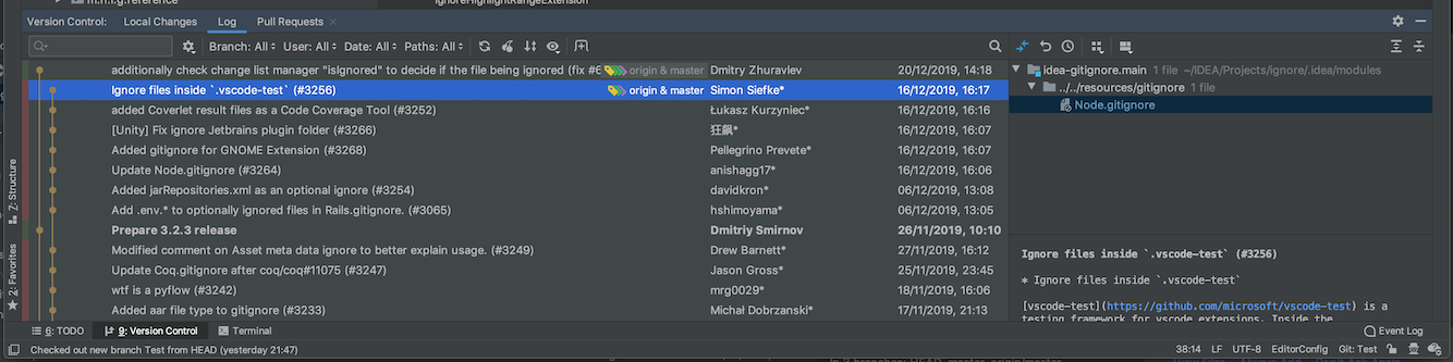 Versionskontrollverktygsfönster i JetBrains‑IDE:er